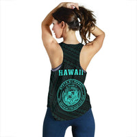 Hawaii Kakau Polynesian Coat Of Arms Women's Racerback Tank - Turquoise - Polynesian Pride