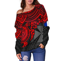 Wallis and Futuna Polynesian Women's Off Shoulder Sweater - Red Turtle - Polynesian Pride