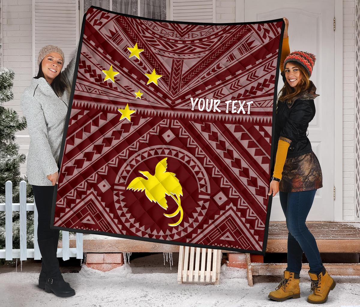 Papua New Guinea Personalised Premium Quilt - Flag With Polynesian Patterns (Red) - Polynesian Pride