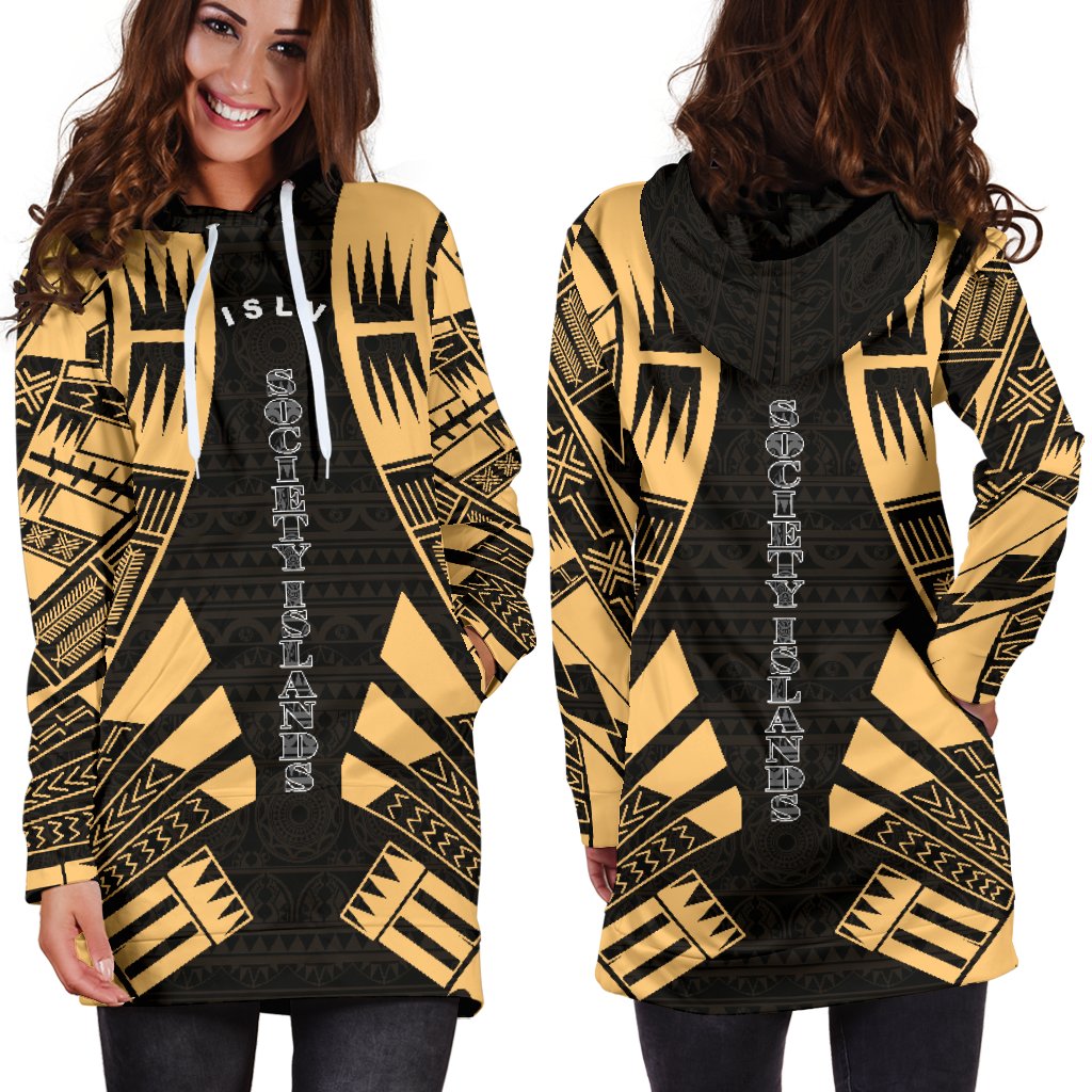 Society Islands Hoodie Dress - Polynesian Tattoo Gold - Polynesian Pride