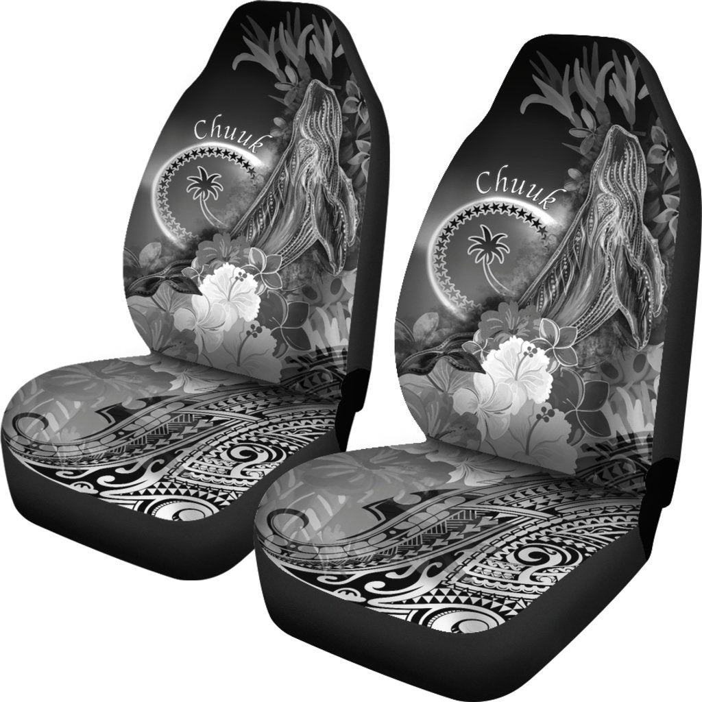 Chuuk Car Seat Covers - Humpback Whale with Tropical Flowers (White) - Polynesian Pride