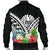 Tahiti Men's Bomber Jacket - Tahiti Caledonia Coat of Arms & Polynesian Tropical Flowers White - Polynesian Pride