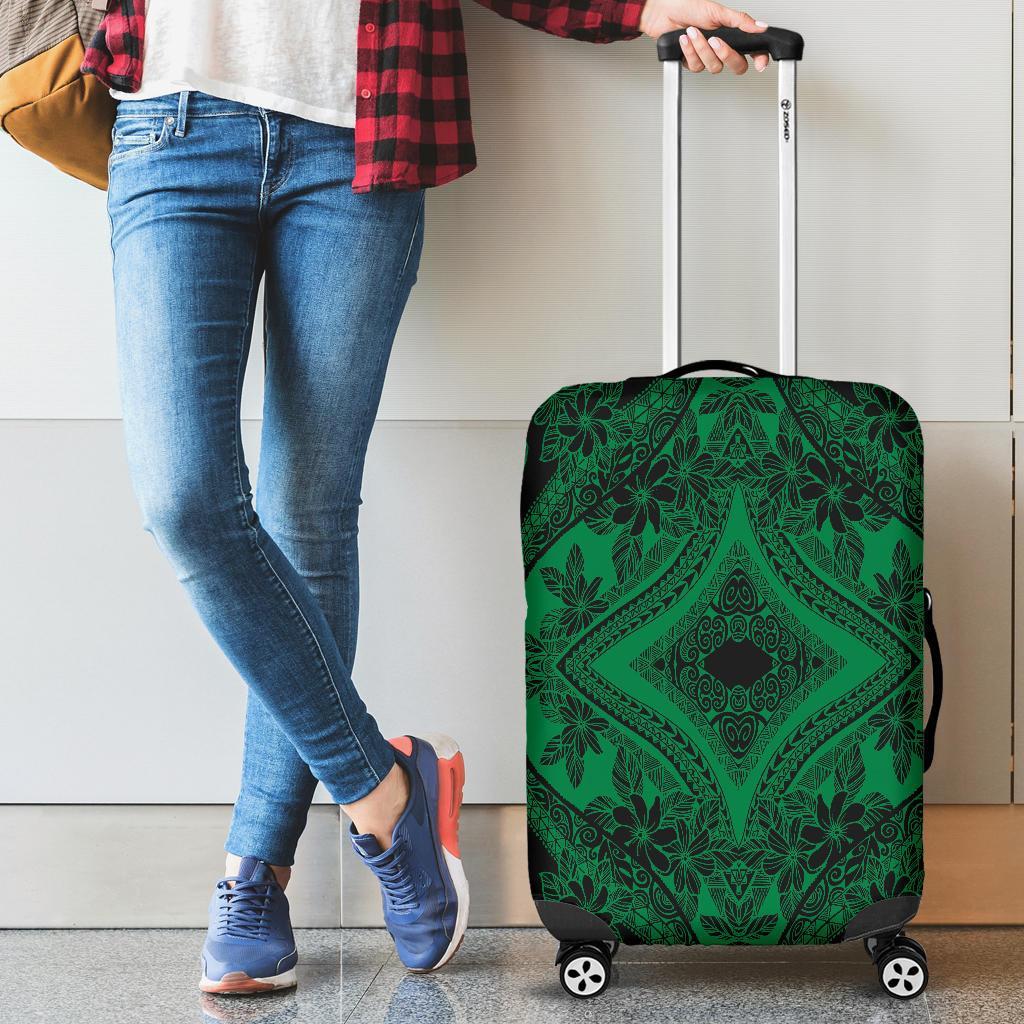 Polynesian Plumeria Mix Green Black Luggage Covers Black - Polynesian Pride