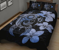 Hibiscus Plumeria Mix Polynesian Blue Turtle Quilt Bed Set - Polynesian Pride