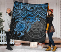 Federated States Of Micronesia Premium Quilt - Federated States Of Micronesia Seal & Blue Turtle Hibiscus - Polynesian Pride