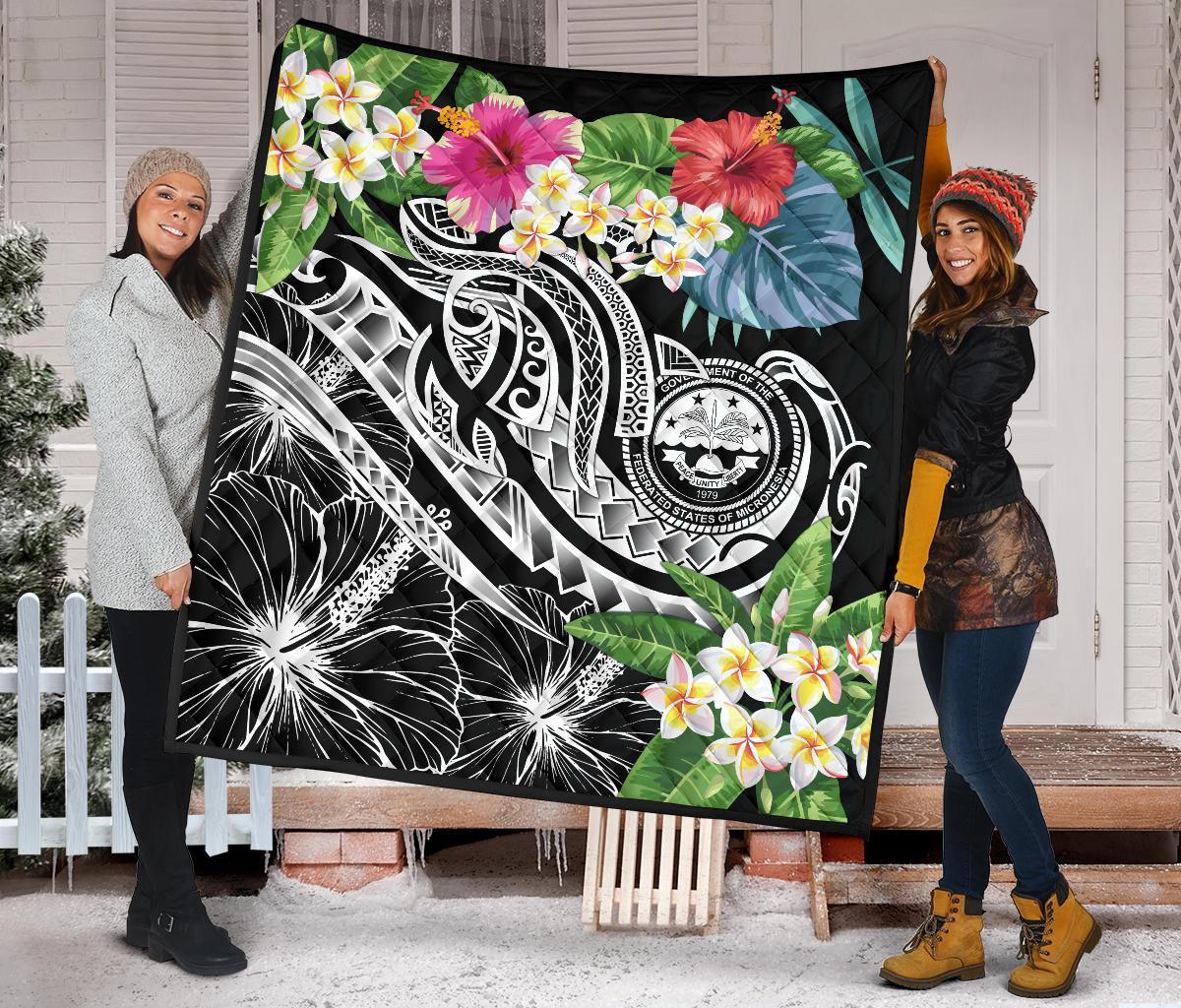 FSM Polynesian Premium Quilt - Summer Plumeria (Black) - Polynesian Pride