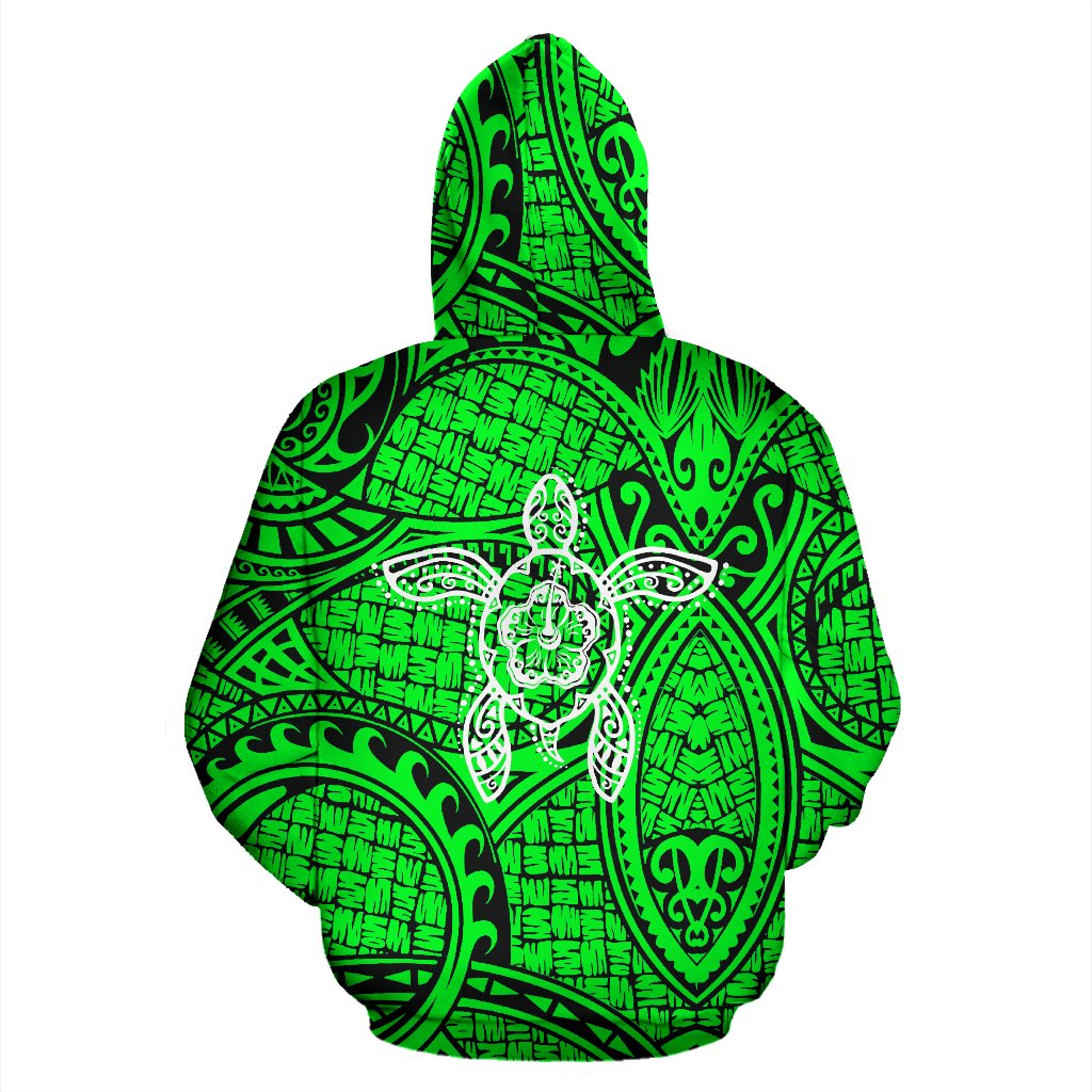 Hawaii Turtle Polynesian Hoodie Green Warrior Style - Polynesian Pride