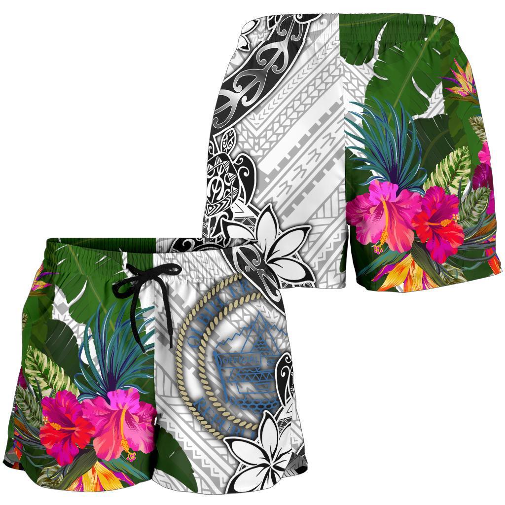 Palau Women's Short White - Turtle Plumeria Banana Leaf Crest - Polynesian Pride