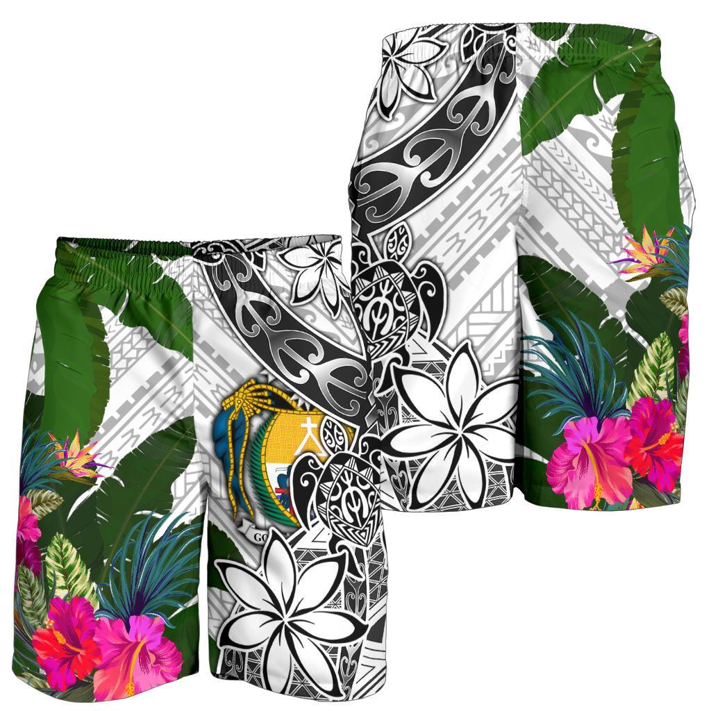 Nauru Men's Short White - Turtle Plumeria Banana Leaf Crest - Polynesian Pride