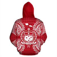 Samoa Polynesian ll Over Hoodie Map Red White - Polynesian Pride