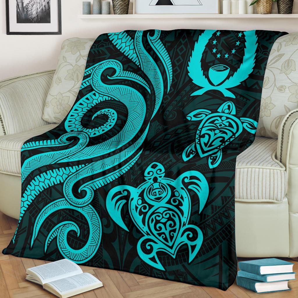 Pohnpei Micronesian Premium Blanket - Turquoise Tentacle Turtle - Polynesian Pride