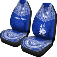 New Caledonia Custom Personalised Car Seat Cover - New Caledonia Coat Of Arms Polynesian Chief Tattoo Blue Version - Polynesian Pride