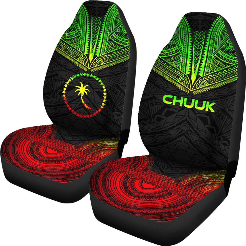 Chuuk Car Seat Cover - Chuuk FLag Polynesian Chief Tattoo Reggae Version - Polynesian Pride