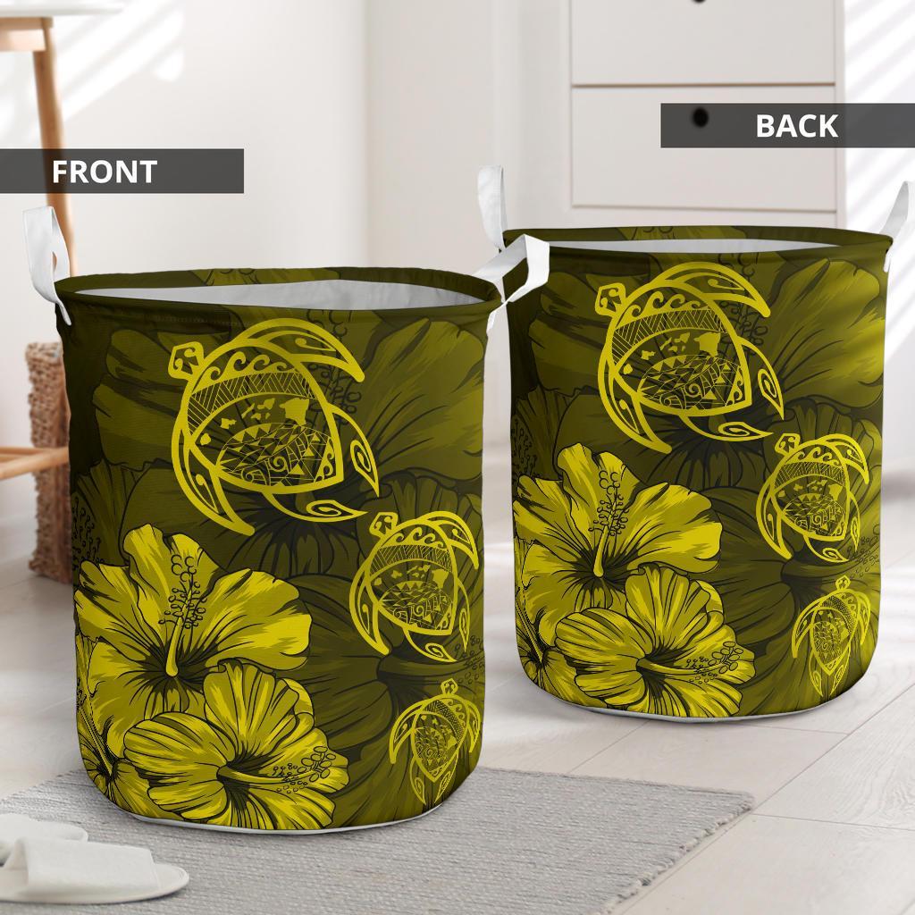Hibiscus Turtles Hawaii Laundry Basket Yellow AH - Polynesian Pride