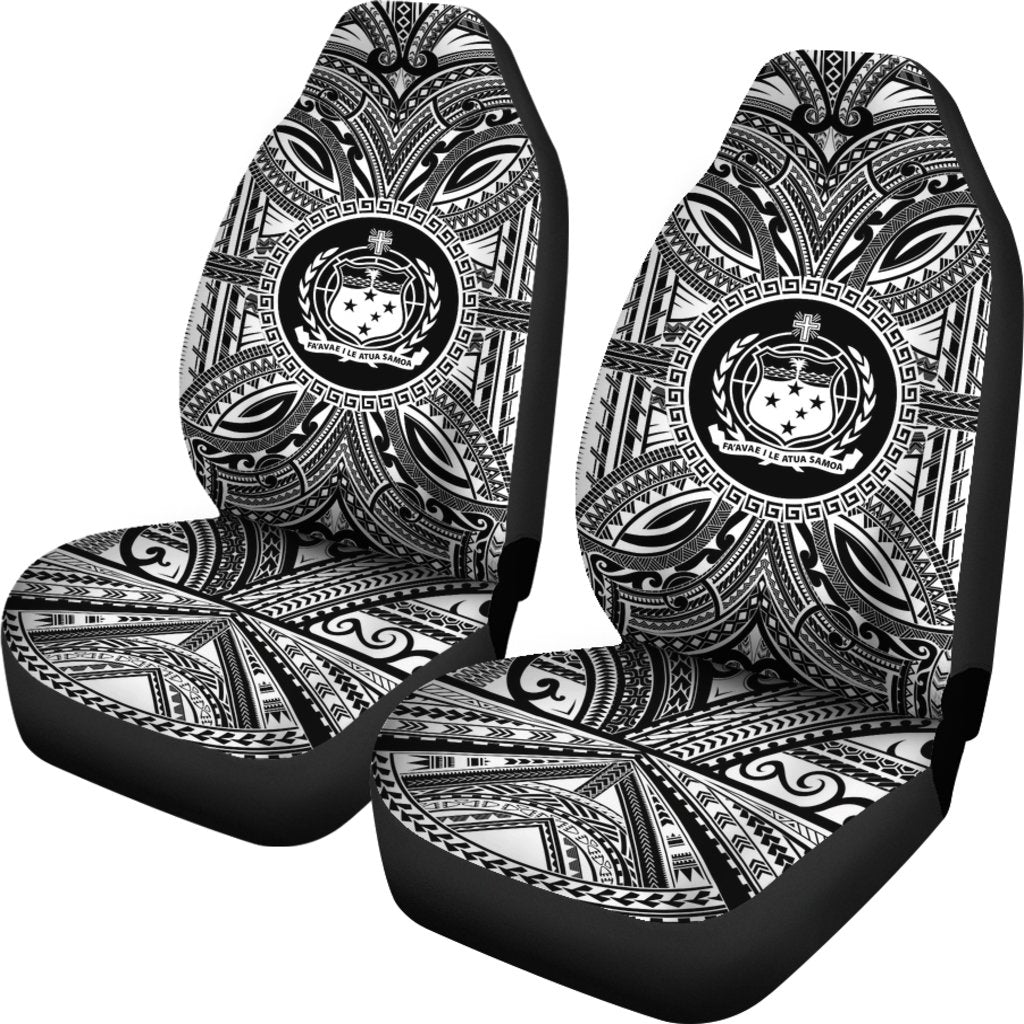 Samoa Car Seat Cover - Samoa Coat Of Arms Polynesian White Black - Polynesian Pride