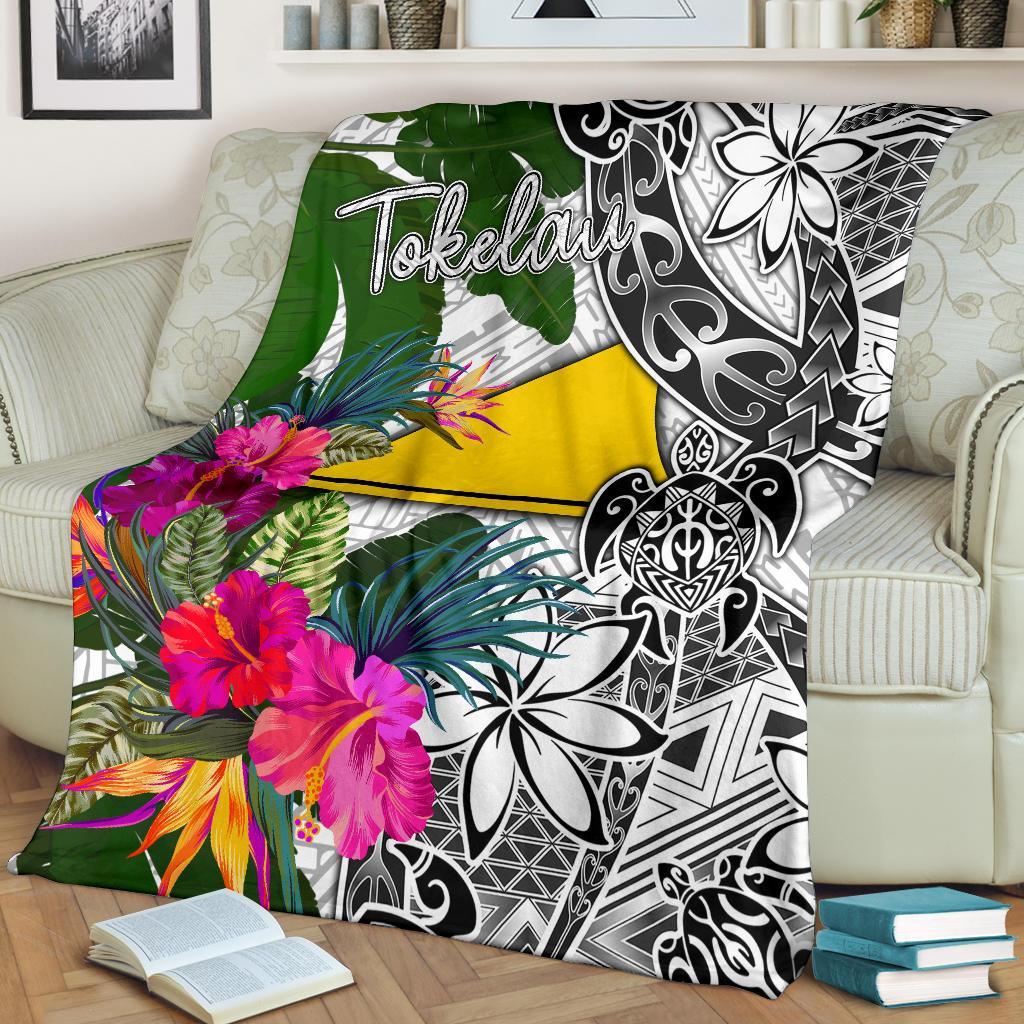 Tokelau Premium Blanket White - Turtle Plumeria Banana Leaf - Polynesian Pride
