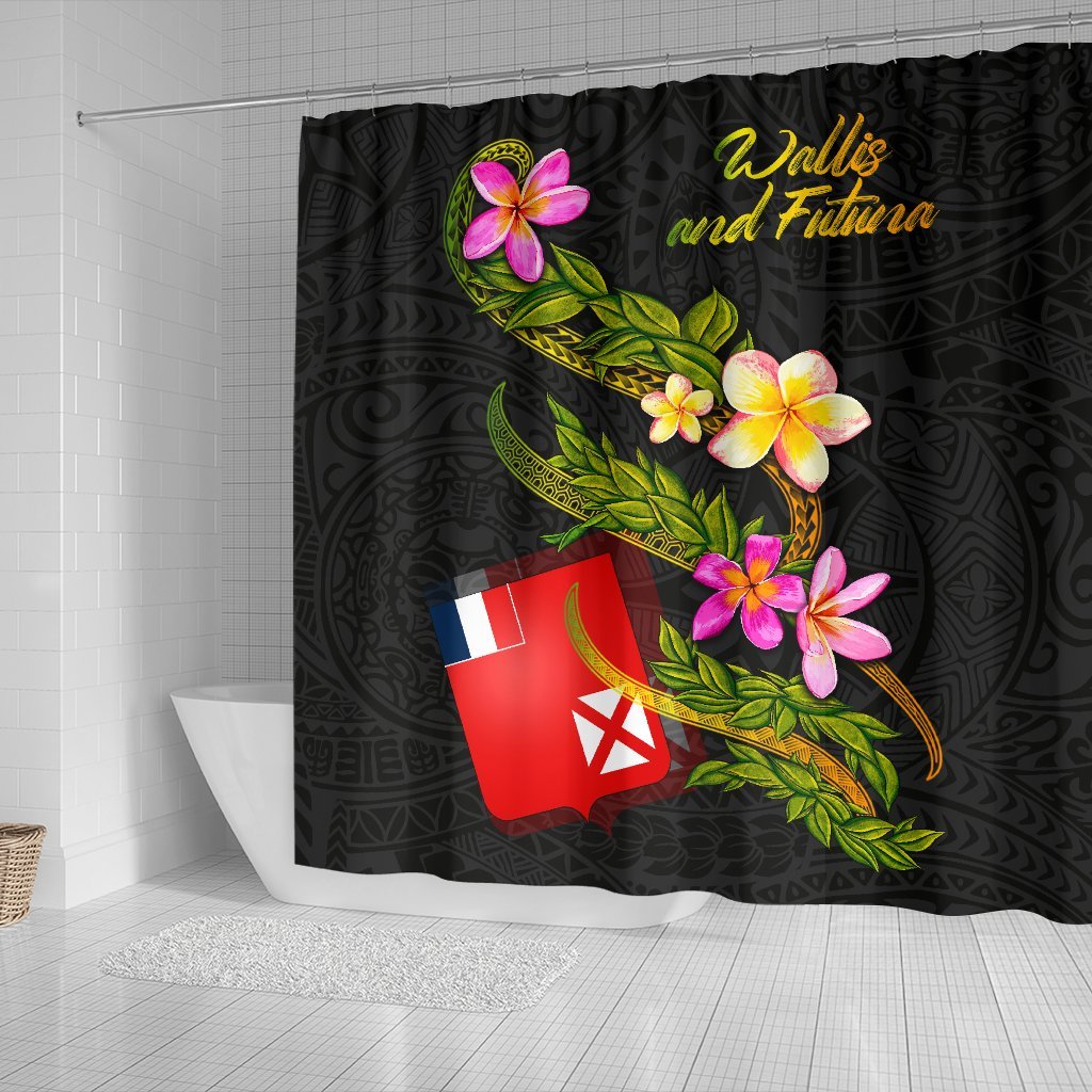 Wallis and Futuna Polynesian Shower Curtain - Plumeria Tribal - Polynesian Pride