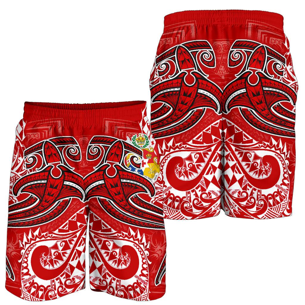 Tonga Men's Shorts - Red Shark Polynesian Tattoo - Polynesian Pride