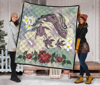 Hawaii Turtle Shark Hibiscus Premium Quilt - Beige - LH Style - Polynesian Pride