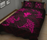 Hawaii Map Kanaka Polynesian Quilt Bed Set Circle Underwater Pink - Polynesian Pride