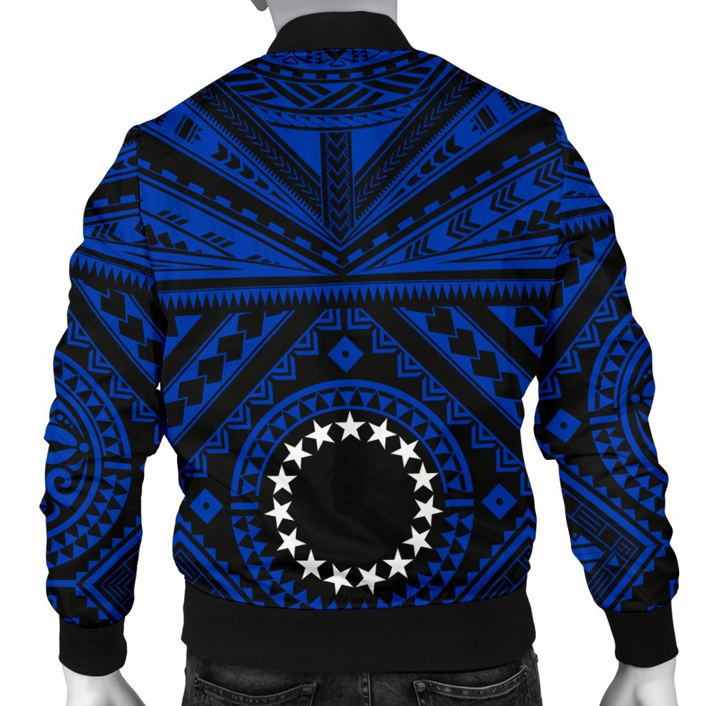 Cook Island Personalised Men's Bomber Jacket - Seal With Polynesian Tattoo Style ( Blue) - Polynesian Pride