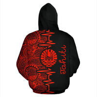 Tahiti Polynesian Hoodie Tahiti Flag Heartbeat Pattern Red Version TH0 - Polynesian Pride