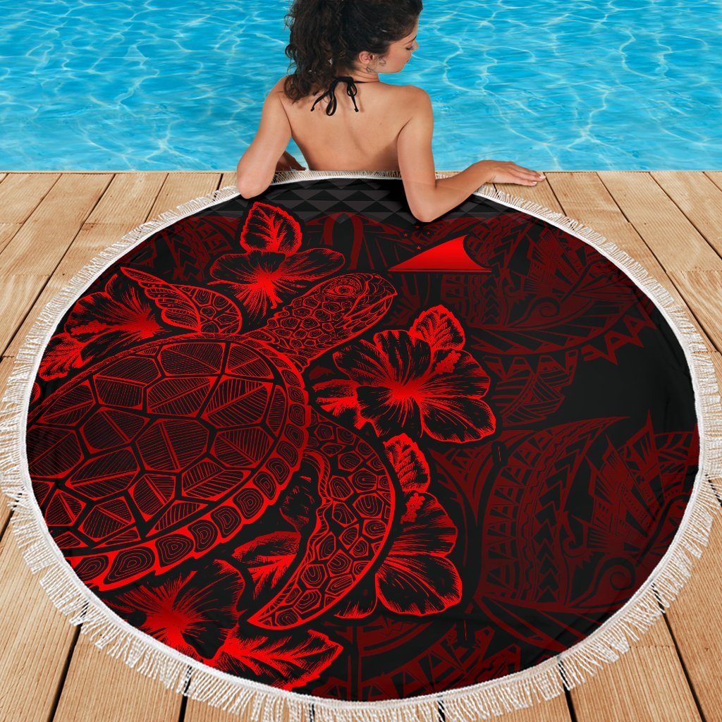 Tokelau Polynesia Beach Blanket Turtle Hibiscus Red - Polynesian Pride