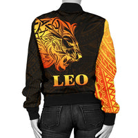 Sun In Leo Zodiac Women Bomber Jacket Polynesian Tattoo Simple - Orange Black - Polynesian Pride