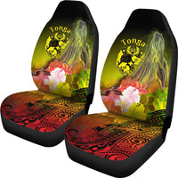 Tonga Car Seat Covers - Humpback Whale with Tropical Flowers (Yellow) - Polynesian Pride
