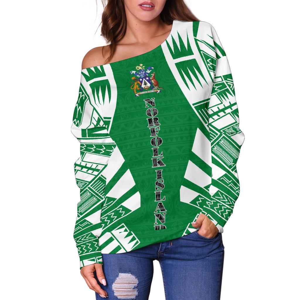 Norfolk Island Women's Off Shoulder Sweater - Polynesian Tattoo Flag - Polynesian Pride