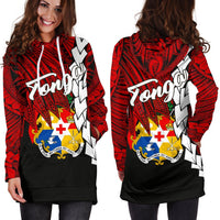 Tonga Polynesian Hoodie Dress - Tribal Wave Tattoo Flag Color - Polynesian Pride