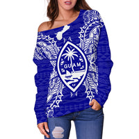 Guam Polynesian Shoulder Sweater Map Blue - Polynesian Pride