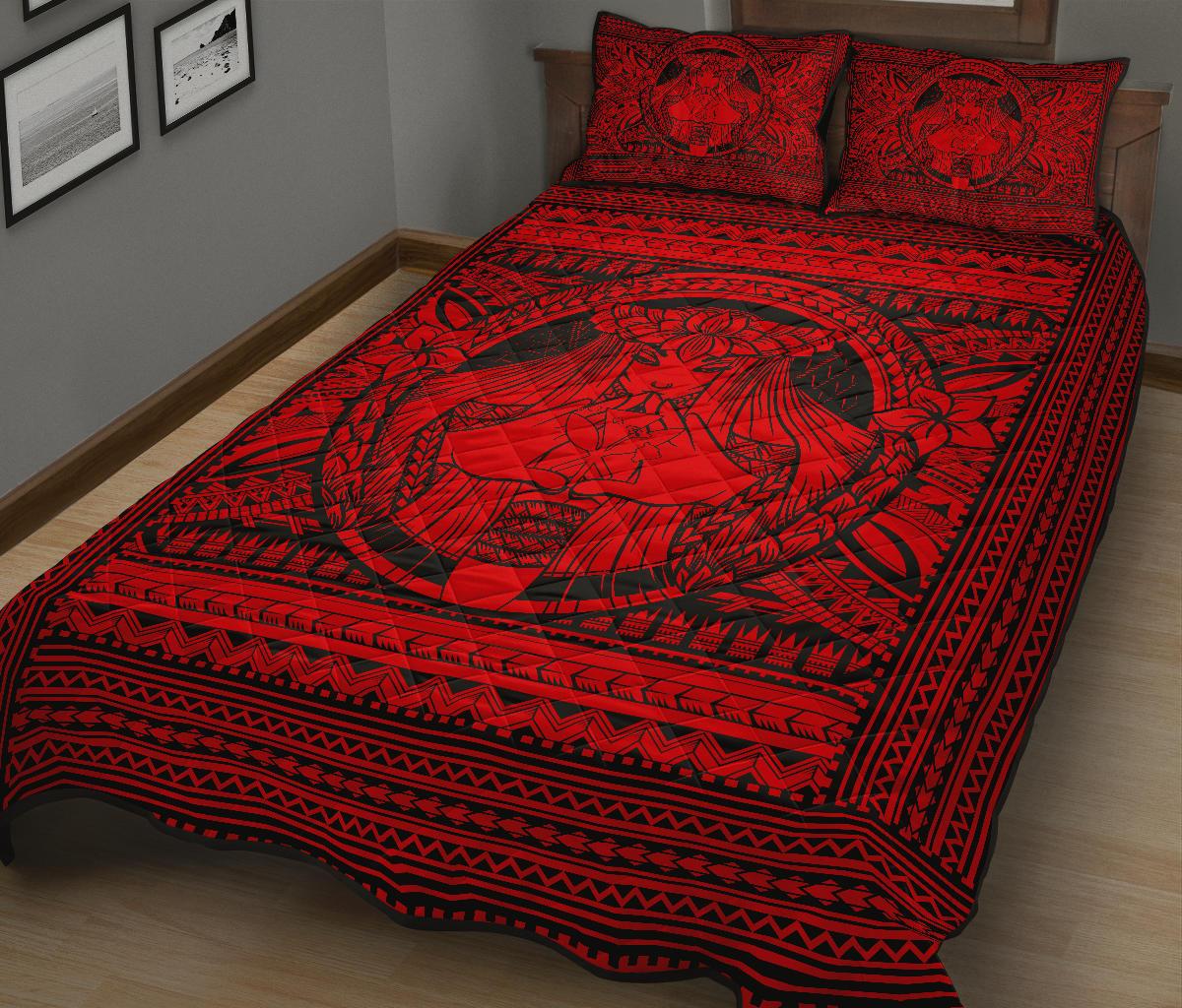 Hawaii Polynesian Pele Mauna Kea Quilt Bed Set Red - Polynesian Pride
