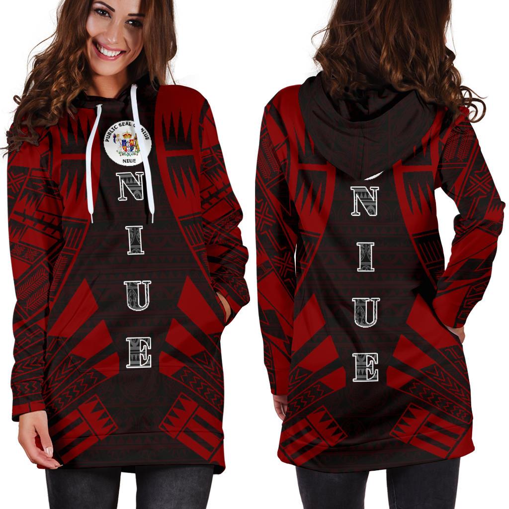 Niue Hoodie Dress - Polynesian Tattoo Red - Polynesian Pride