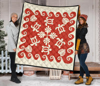Hawaiian Turtle Pattern Premium Quilt - Red - Argu Style - AH - Polynesian Pride