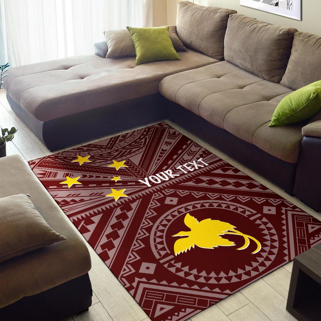 Papua New Guinea Personalised Area Rug - Flag With Polynesian Patterns (Red) - Polynesian Pride