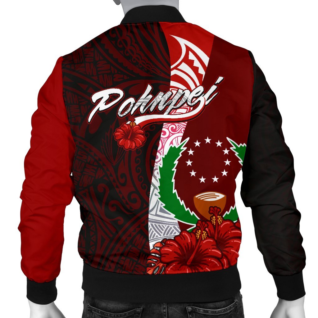 Pohnpei Micronesia Custom Personalised Men's Bomber Jacket - Coat Of Arm With Hibiscus - Polynesian Pride