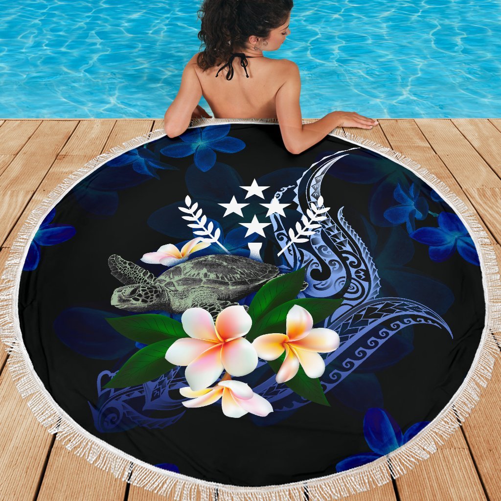 Kosrae Polynesian Beach Blanket - Turtle With Plumeria Flowers - Polynesian Pride