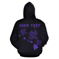 Polynesian Kakau Three Turtles Map Hawaii Custom Zip Hoodie Purple - Polynesian Pride