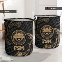 Federated States Of Micronesia Laundry Basket - Gold Tribal Wave - Polynesian Pride