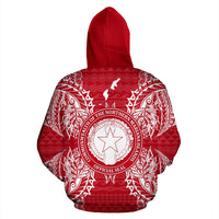 Northern Mariana Islands Polynesian All Over Zip up Hoodie Map Red White - Polynesian Pride