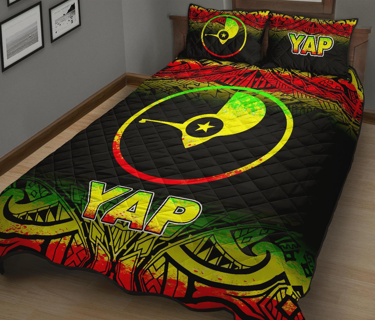 Yap Quilt Bed Set - Yap Flag Fog Style Reggae Version - Polynesian Pride