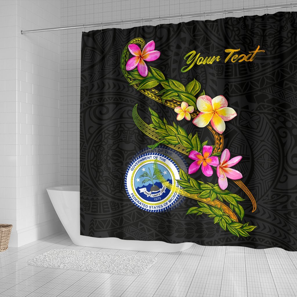 Federated States Of Micronesia Polynesian Custom Personalised Shower Curtain - Plumeria Tribal - Polynesian Pride