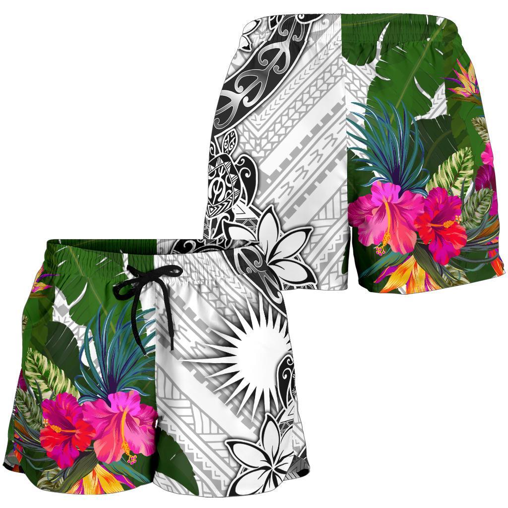 Marshall Islands Women's Short White - Turtle Plumeria Banana Leaf - Polynesian Pride