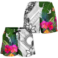 Marshall Islands Women's Short White - Turtle Plumeria Banana Leaf - Polynesian Pride