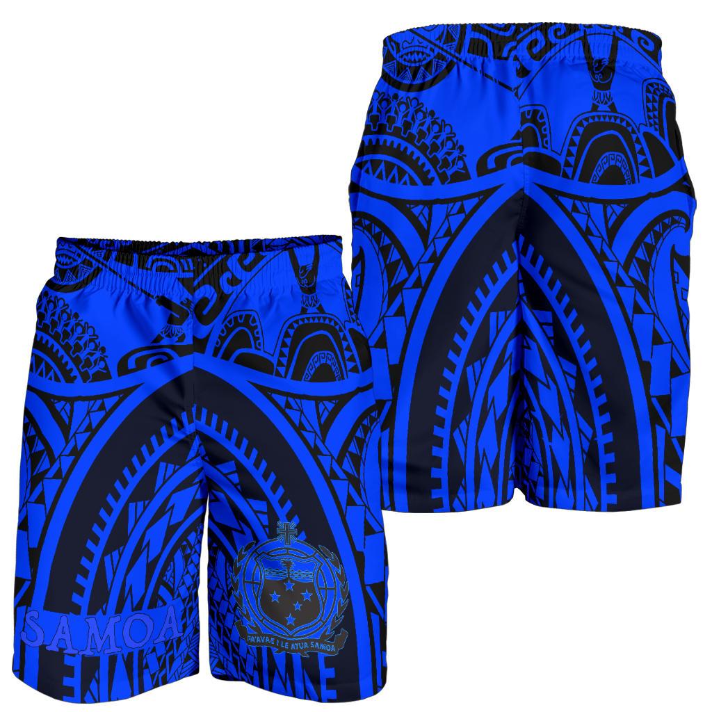 Samoa Men Shorts - Samoa Coat Of Arm, Maui Tattoo Blue - Polynesian Pride