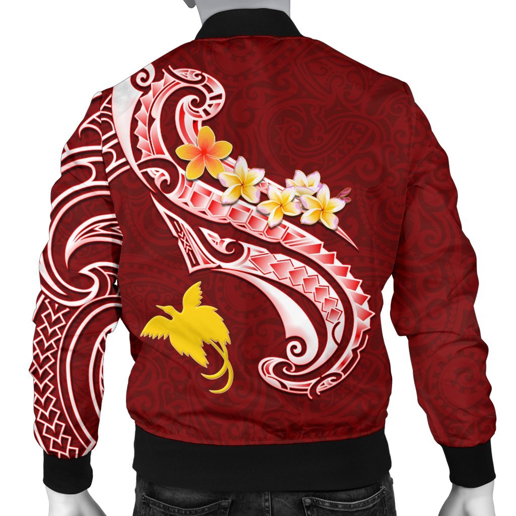 Papua New Guinea Custom Personalised Men's Bomber Jacket - PNG Seal Polynesian Patterns Plumeria - Polynesian Pride