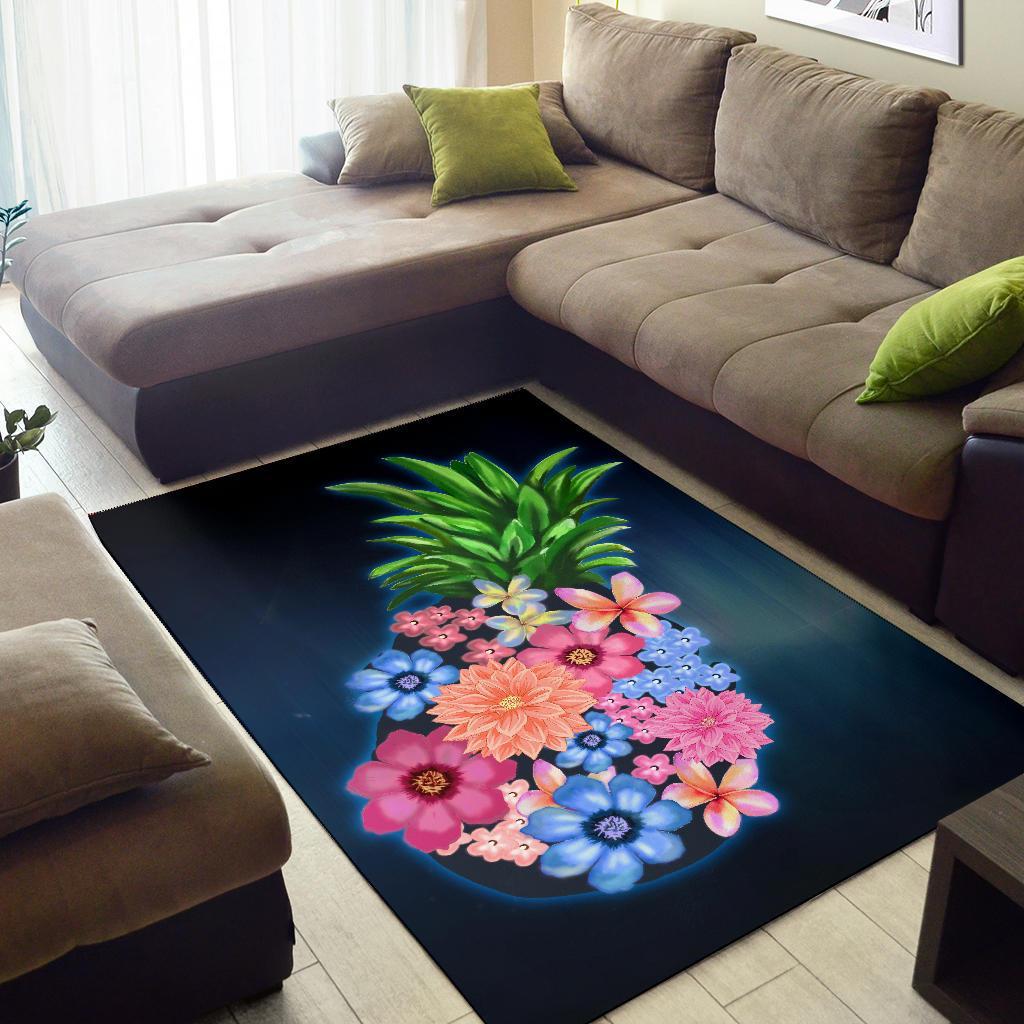 Pineapple Hibiscus Pattern Area Rug AH - Polynesian Pride