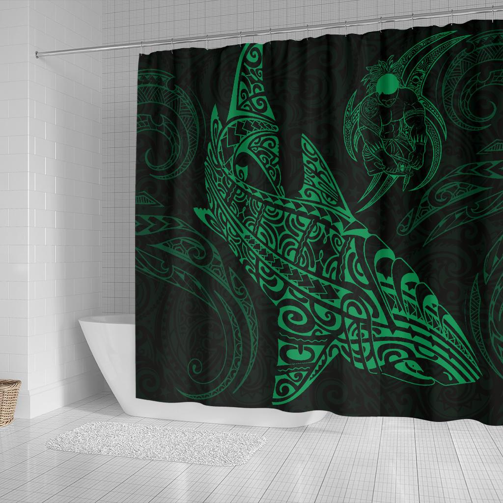 Shark Polynesian Shower Curtain - Polynesian Tattoo Green - Polynesian Pride