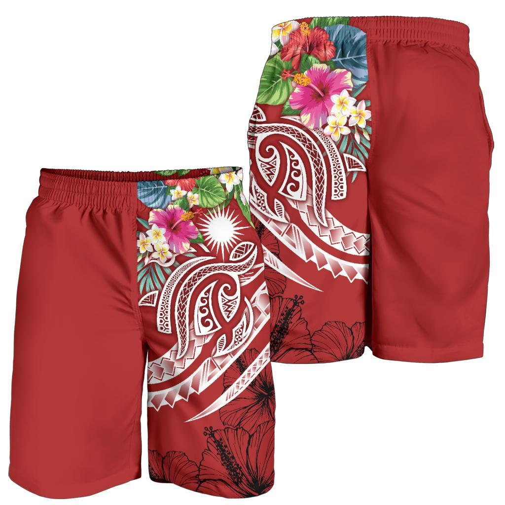 Marshall Islands Polynesian Men's Shorts - Summer Plumeria (Red) - Polynesian Pride